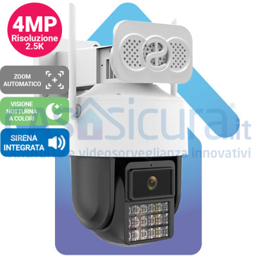 Telecamera wifi pan/tilt da esterno con super Intelligenza Artificiale, doppio* obiettivo e molto altro
