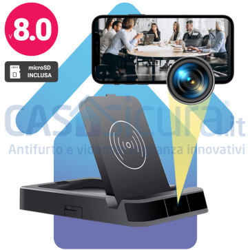 2 in 1 - Caricatore Wireless con telecamera spia - Senza filo, Invisibile, 4K FULL HD 1080p con INFRAROSSO INVISIBILE. Visione notturna ed audio. Spy Camera con allarme + Router 4G opzionale