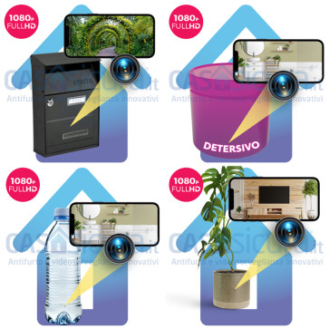 Bottiglia spy / Vaso spia / Cassetta lettere con telecamera wifi/ Bagnoschiuma con microcamera 100% a batteria.  APP - Visione notturna - Super FULL HD  + Router 4G (opzionale)