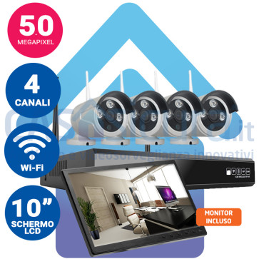 Kit registratore NVR 4K + 4 Telecamere IP 5 Mpx FULL HD wifi + monitor LCD 10" potenziato con tecnologia a cascata