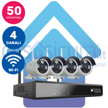 Kit Videosorveglianza IP Wireless NVR 4K 4 canali 4 Telecamere IP 5.0Mpx wifi Autoconfigurante ampia copertura radio