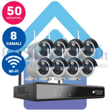 Kit Videosorveglianza IP Wireless NVR 4K 8 canali 8 Telecamere IP 5.0Mpx wifi Autoconfigurante ampia copertura radio