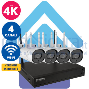 Kit Videosorveglianza IP Wireless NVR 4K 4 canali 4 Telecamere IP wifi con audio e visione notturna Autoconfigurante ampia copertura radio