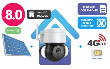 KIT: Telecamera da esterno 360° con risoluzione 8.0 versione PRO + router 4G + alimentazione solare, tutto senza fili