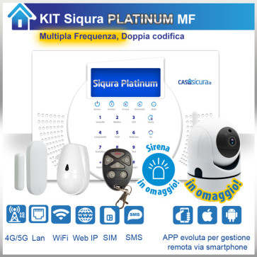 KIT Antifurto SIQURA Platinum - 4G Hybrid Total Absolute SIM + LAN + WIFI (Internet ridondante LAN + WIFI + 4G/5G + SIM + SMS) - Centrale Multifrequenza 