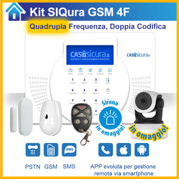 KIT Siqura, centrale QUADRUPLA Frequenza e doppia codifica, SIM + PSTN + SMS + APP