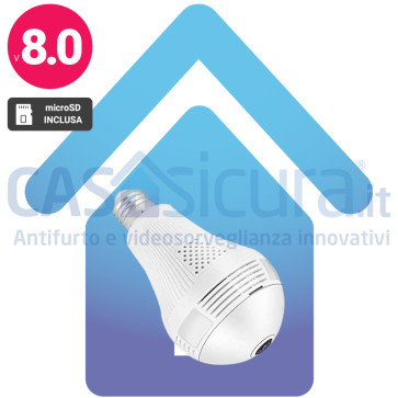 Telecamera spia con lampadina LED - Wi-FI Senza filo - Videocamera fisheye 360° FULL HD 1080p. Infrarosso + Audio + Supporto snodabile (opzionale) 