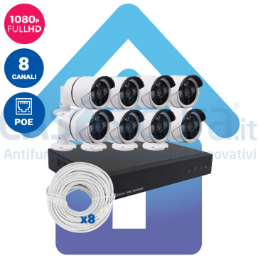 Kit Videosorveglianza IP POE nvr 8 canali 8 Telecamere IP HD Autoconfigurante