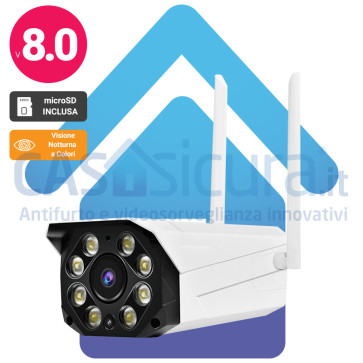 Super telecamera IP full HD wifi con visione notturna A COLORI, funzione allarme e sirena incorporata