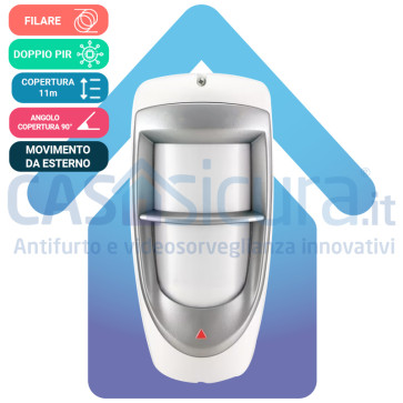 Sensore da esterno digitale ad alta sicurezza, doppio sensore PIR, ottica digitale con DSP , Pet Friendly fino a 40 kg, lente anti-UV 
