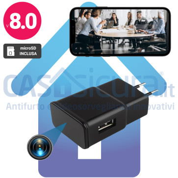 Caricatore USB con telecamera spia Wi-Fi. 2 in 1 - Spy Camera 4K con caricatore batteria ed allarme. Anche ambienti bui 1 lux. + Router 4G opzionale