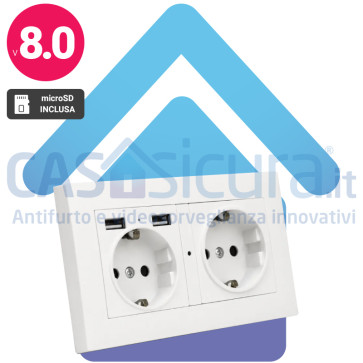 PRESA-SPY – Presa a Muro Doppia con Telecamera Nascosta WiFi Full HD | Microcamera Spia 1080p | Rilevamento Movimento | App Remota | MicroSD 128GB | Alimentazione Continua 24/7 | Personalizzabile