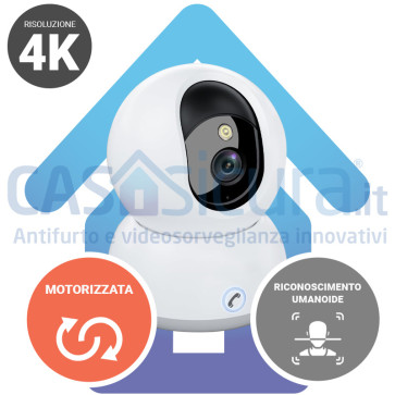 Telecamera IP wifi pan/tilt 360° motorizzata senza fili smart con riconoscimento facciale persone e funzioni intelligenti, Full HD, 8.0 