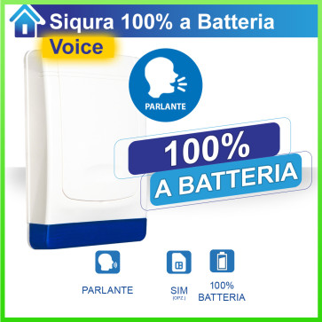 Centrale di allarme con sirena PARLANTE/VOCALE integrata dotata di lampeggiante da interno/esterno 100% senza fili a batteria, senza alimentazione elettrica, espandibile