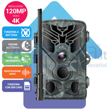Fototrappola 4G  visione LIVE in diretta - 4G/5G da esterno a batteria - Funziona con SIM - Infrarosso INVISIBILE  + GPS (opz.)