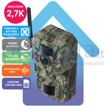 Telecamera fototrappola 4G comp. 5G da esterno a batteria con schermo LCD - Funziona con SIM -  risoluzione 4K UHD + GPS e + SD card 32Gb (opzionale)