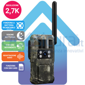 Fototrappola 4G  visione LIVE in diretta - 4G/5G da esterno a batteria - Funziona con SIM - Infrarosso INVISIBILE  + GPS (opz.)
