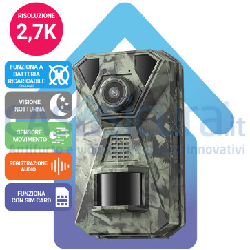 Fototrappola 4G  visione LIVE in diretta - 4G/5G da esterno a batteria - Funziona con SIM - Infrarosso INVISIBILE  + GPS (opz.)