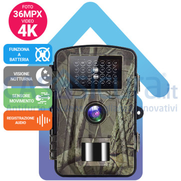 Fototrappola  foto e video da esterno con display LCD - Infrarossi invisibili - Innesco rapido  con audio e funzione Time Lapse + SD card 32Gb (opz)