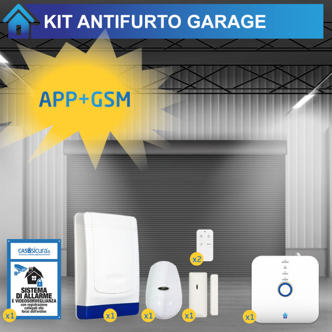 Antifurto GSM garage / box / rimessa completo, totalmente senza fili, a  batteria con accessori