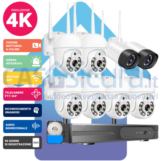 Videosorveglianza wireless: Kit 4 telecamere wireless visione notturna 5MPX full color e video analisi