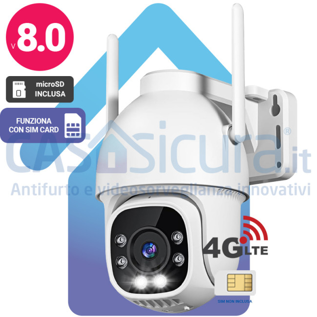 Telecamera Sorveglianza Solare 4G LTE - Senza WiFi, 355° PTZ, Visione Notturna A Colori, IP66