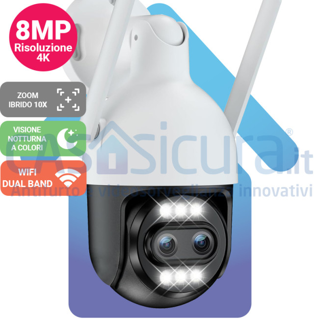 Telecamere di sicurezza WIFI solari a doppia lente da 8 MP con pannelli solari Visione notturna a colori Rilevazione movimento PIR Telecamera IP esterna App O-KAM  30