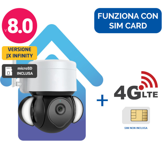 NUASI 4G Telecamera Esterno con SIM, 2K HD 360° PTZ Telecamere Senza Fili con Pannello Solare Batterie, Visione Notturna Colori, Rilevamento Movimento, Audio Bidirezionale, IP66