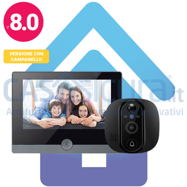 SPIONCINO DIGITALE WIFI SENZA FILI, 4,3" LCD, SENSORE DI MOVIMENTO H.24, FOTO/VIDEO, NERO