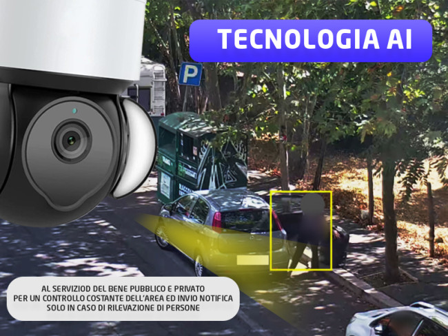 Telecamera Sorveglianza 4G Con SIM – Rilevamento PIR, 360°, Tracking Umano, Audio Bidirezionale, IP65