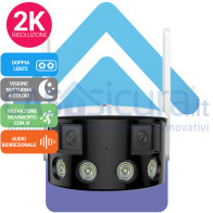 Telecamera stereo binoculare IP super full HD  180° panoramica wi-fi - Visione notturna A COLORI, funzione allarme e sirena incorporata - Audio bi-direzionale e riconoscimento I.A. "umanoidi"