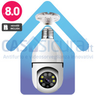 Telecamera IP Wi-Fi senza fili con attacco a lampadina da interno / esterno*. Super FULL HD 8.0, robotizzata 360° - APP gratuita - 4G (opzionale)