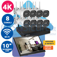 Kit registratore NVR 4K + 8 Telecamere IP wifi  con audio e visione notturna  + monitor LCD 10" potenziato con tecnologia a cascata