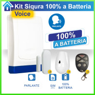 Kit completo di sensori con centrale e sirena VOCALE/PARLANTE con lampeggiante da interno/esterno 100% senza fili a batteria, senza alimentazione elettrica, espandibile