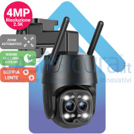 Telecamera IP wifi 2.4 + 5 Ghz da Esterno Lente STEREO Tracciamento Automatico, Rilevamento Umano, Super Zoom 6X Zoom Visione Notturna Colori Audio Bidirezionale