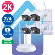 KIT NVR con 2/4 telecamere 100% a batteria (ricaricabili e removibili) ad alta risoluzione - Audio Bidirezionale - Rilevamento "umanoidi" + Router 4G (opz)