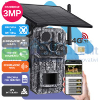 Fototrappola solare - Videotrappola 4G SIM LTE con GSP ed allarme, con audio, visione notturna ad alta risoluzione, sensore movimento con pannello solare rimuovibile