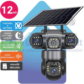 Telecamera di Sorveglianza da Esterno Tripla Lente 12MP 8K PTZ – Versione Wi-Fi / 4G (opz.)