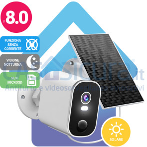 Telecamera solare IP 100% senza fili wifi, da esterno, audio, visione notturna, full HD