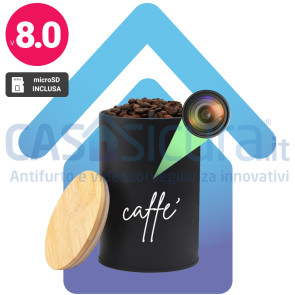 CONTENITORE-CAFFE-SPY – Contenitore Caffè con Microcamera Nascosta WiFi Full HD 1080p | 100% a Batteria Lunga Autonomia | Visione Notturna | App Remota | Audio Bidirezionale | Telecamera Spia da Cucina | Prodotto Personalizzato