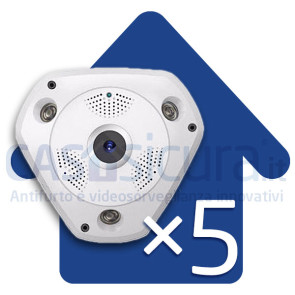 Bundle 5 pezzi - Telecamera IP wifi 360° Fisheye - 4 telecamere in 1