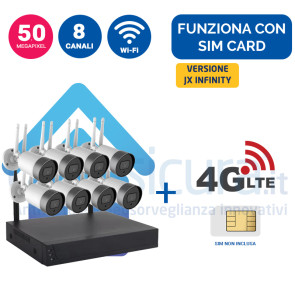Kit Videosorveglianza 4G (5G ready) Wireless nvr 4K 8 canali 8 Telecamere IP 5 Mpx ampia copertura radio - Funziona con SIM e wifi