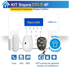 Kit antifurto Siqura GOLD con collegamento SIM (GSM/4G/5G) + Chiamate vocali + SMS - centrale QUADRUPLA frequenza