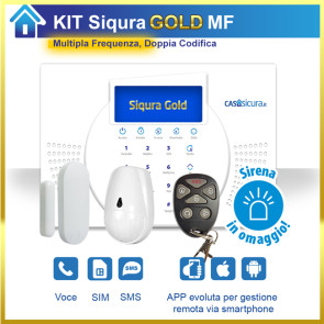 Kit antifurto Siqura GOLD con collegamento SIM (GSM/4G/5G) + Chiamate vocali + SMS - centrale frequenza MULTIPLA