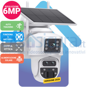 Telecamera Wifi PTZ 360 con DOPPIO obiettivo zoom 8x*. Visione oltre 100 metri - Infrarosso,  Audio bidirezionale integrato. Lettura targhe ULTRA + ROUTER 4G (opzionale)