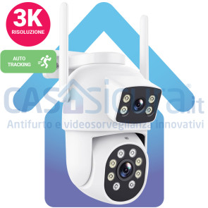 Telecamera Wifi PTZ 360 con DOPPIO obiettivo zoom 8x*. Visione oltre 100 metri - Infrarosso,  Audio bidirezionale integrato. Lettura targhe ULTRA + ROUTER 4G (opzionale)