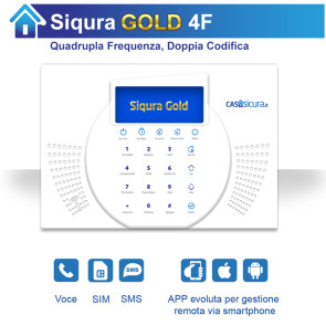 Centrale antifurto Siqura GOLD con collegamento SIM (GSM/4G/5G) + Chiamate vocali + SMS - QUADRUPLA Frequenza