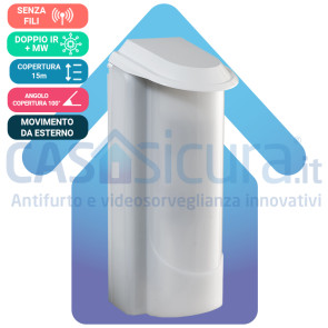 Sensore da esterno multidimensionale tripla testina con antimask PIR e microonda + Antimascheramento 100% SENZA FILI