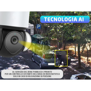 Videotrappola 4G 100% senza filo da esterno 360° con tecnologia AI per inseguimento, lettura targa e riconoscimento umani -  Audio bidirezionale e visione notturna a colori