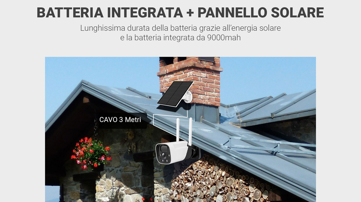 Blurams Telecamera Solare Senza Fili 2K 4MP – WiFi Dual-band 2.4/5GHz, Pannello Solare Integrato, Visione Notturna A Colori, Rilevamento PIR, IP65, Nessun Abbonamento Obbligatorio